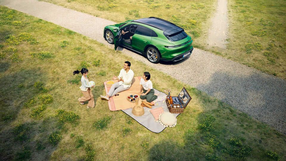 Familie macht Picknick im Grünen