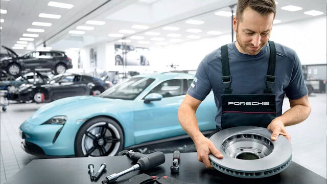 Techniker arbeitet mit Bremse